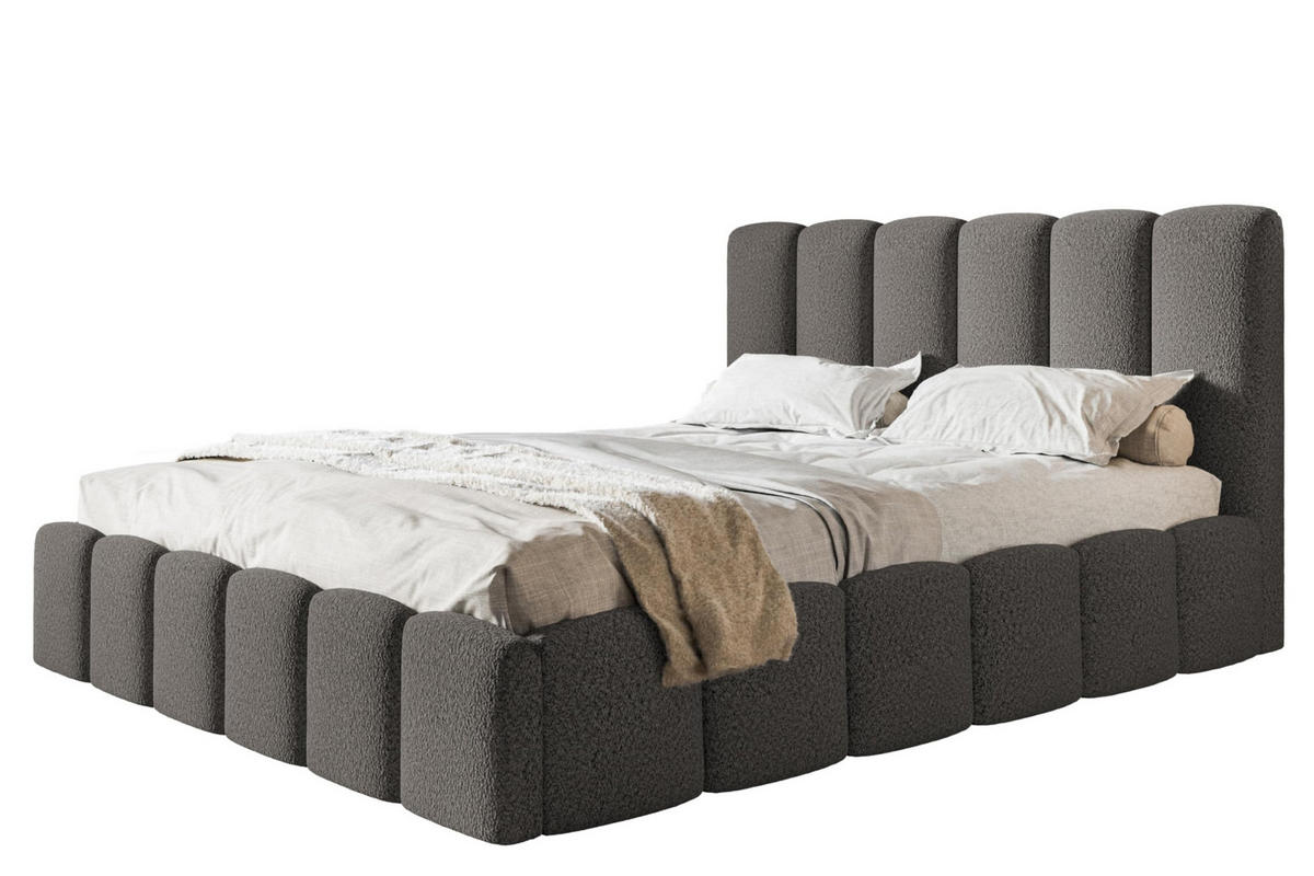 BETT 90x200 - Polsterbett mit Bettkasten und Metallrahmen - Modern Betten - Kuscheliger Catch-Me-Stoff - Kollektion Lucy - Grau - Grau, Holz/Textil (90/200cm) - Alpi-Möbel