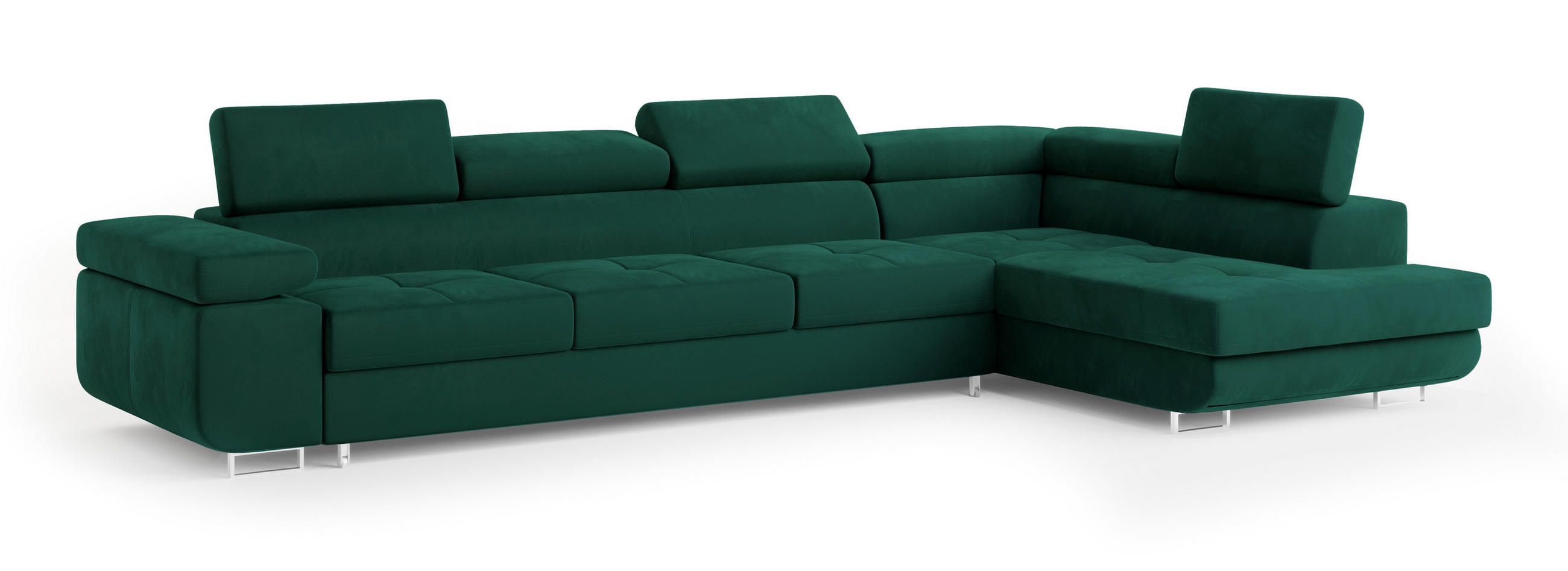 ECKSOFA VICENTE Grün Velours-Stoff mit Schlaffunktion - Grün, Holz (346/202cm) - MASSENO