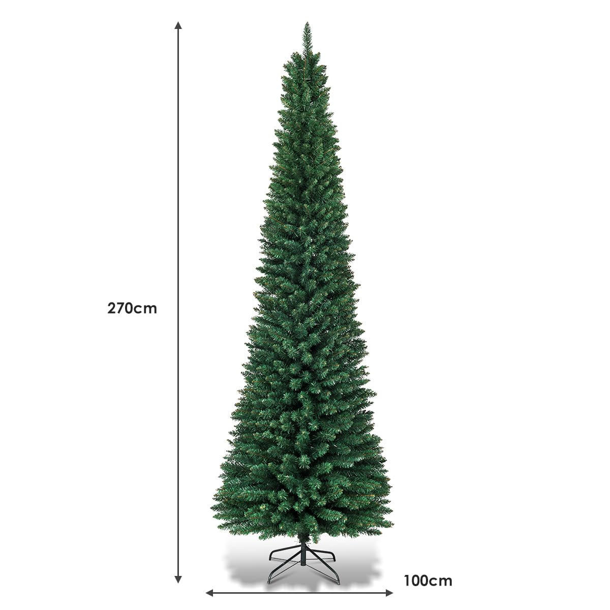 WEIHNACHTSBAUM Bleistiftform mit Metallständer 270 cm grün - Grün, Metall (270cm) - COSTWAY