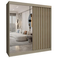 SCHWEBETÜRENSCHRANK Erika 200 cm mit Lamellen und Spiegel 2-türig, kaschmir, artisan - Kaschmir/Eiche Artisan, Kunststoff (200/216/51cm) - Margaret Hadas24