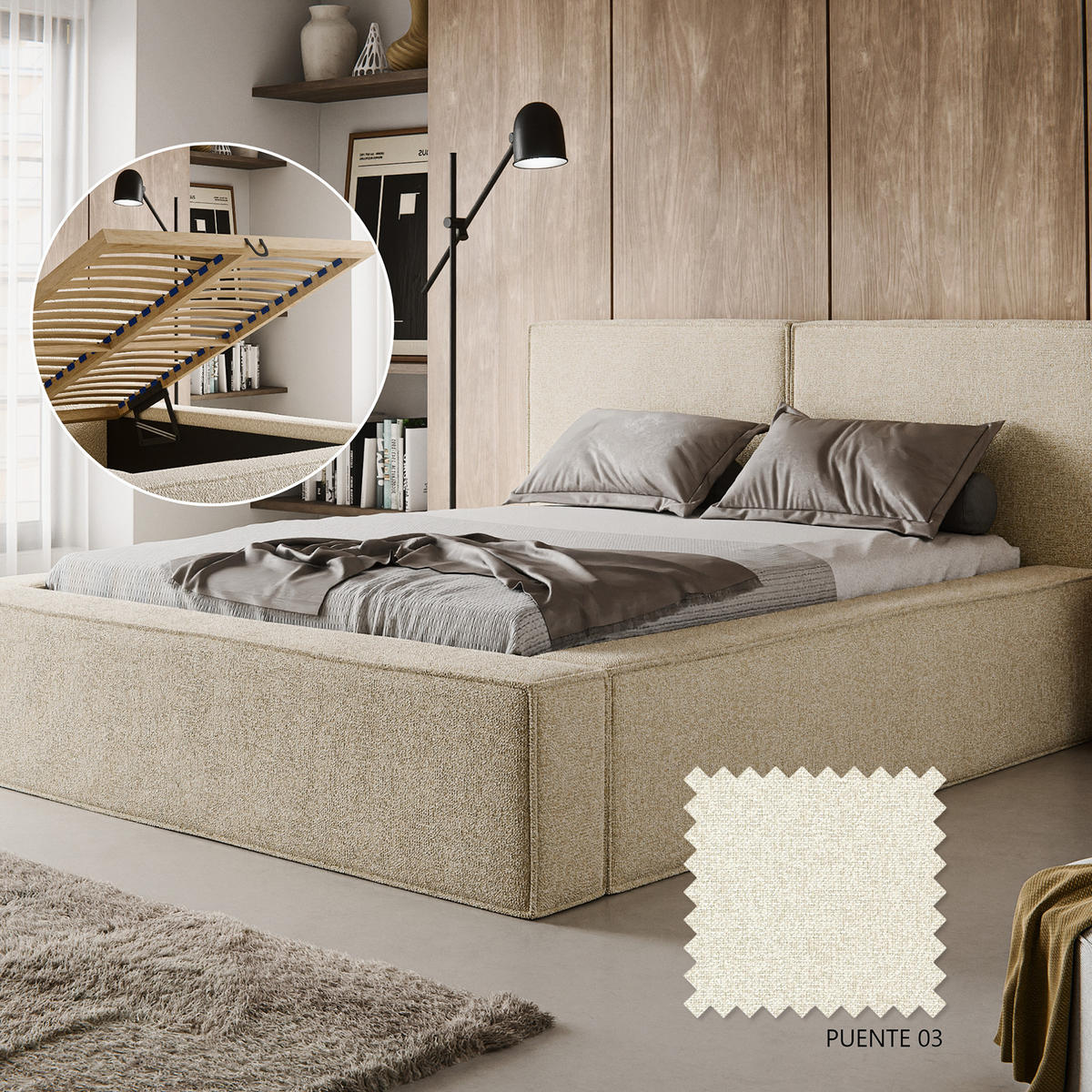 POLSTERBETT LESTI 140x200 cm, Creme - Creme, Textil (200/140cm) - Fedve