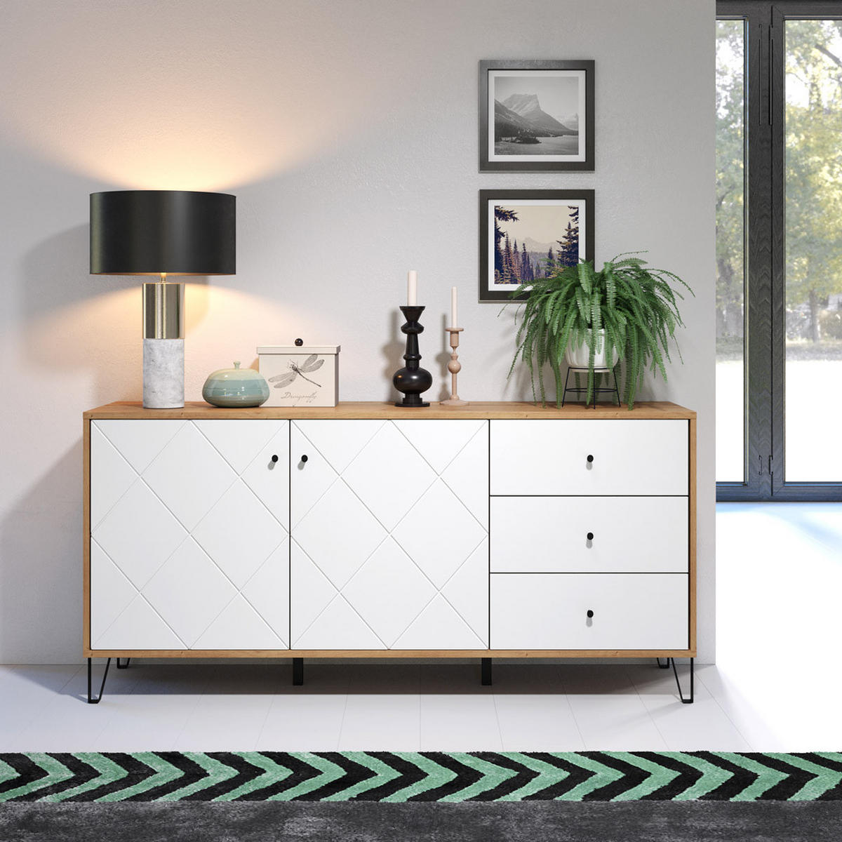 SIDEBOARD weiß - Eiche Wotan, Holzwerkstoff (183/76/40cm) - ebuy24