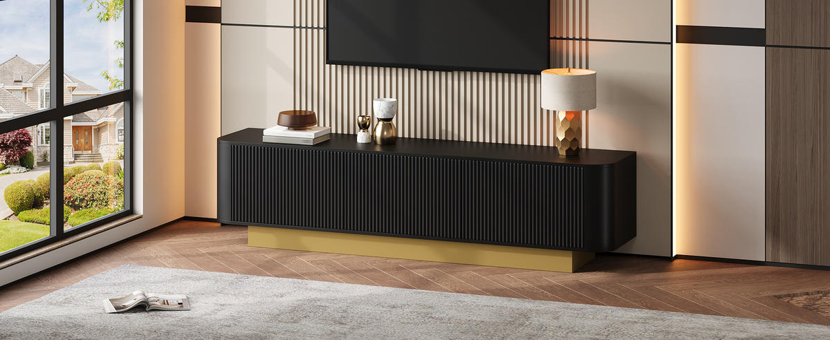 TV-LOWBOARD 170 cm abgerundet Kabelmanagement - Schwarz, Holz (170/47/40.5cm) - Fortuna Lai