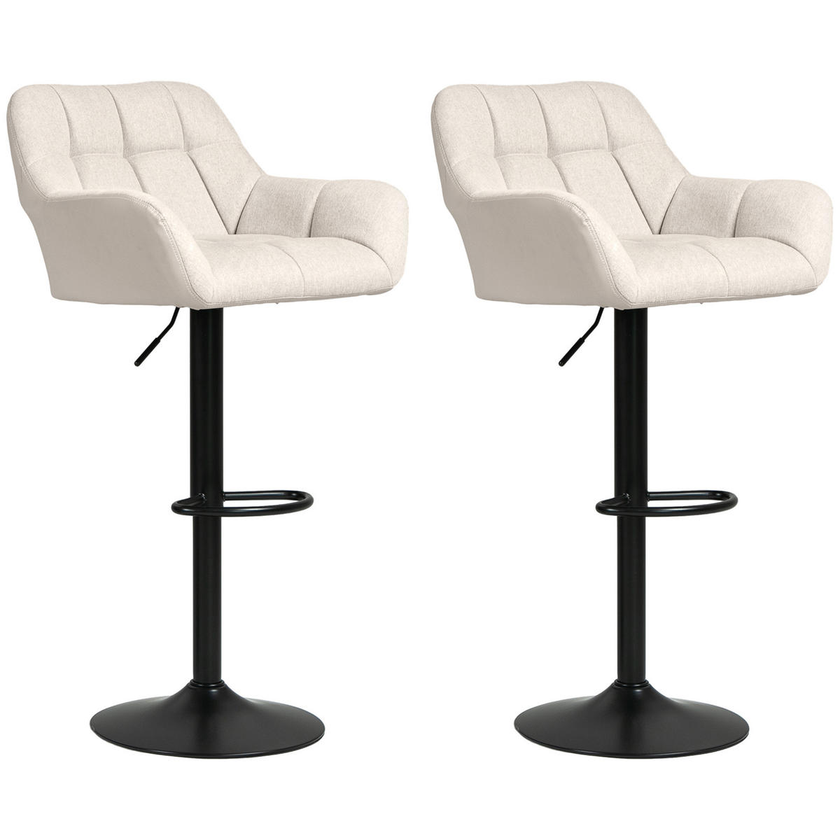 BARHOCKER 2er-Set DE-07996 Retro-Design, höhenverstellbar, 360° drehbar Creme - Creme, Metall (52.5/114/57.5cm) - ComfortXL