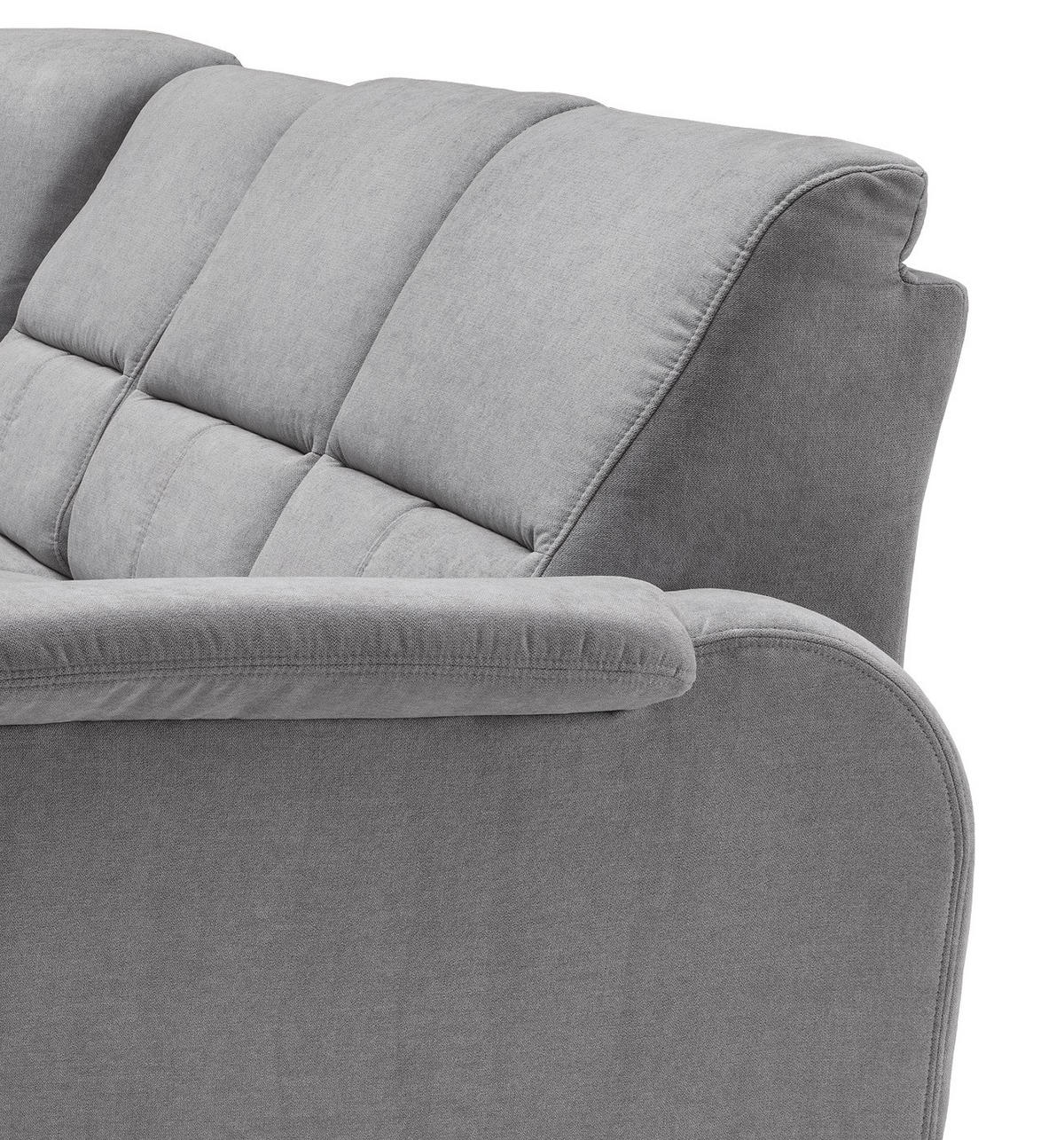 ECKSOFA mit gleichschenkligen Seitenlängen, Federkern - Chromfarben/Hellgrau, Textil/Metall (221/221cm) - myHomelando