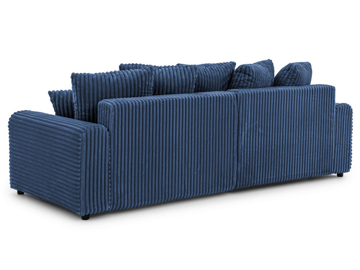 ECKSOFA Calma mit Schlaffunktion und Bettkasten im Bumpy-Design aus weichem Marineblau Plüschcord - Ottomane links - Blau/Schwarz, Holz/Kunststoff (239/140cm) - S-Style