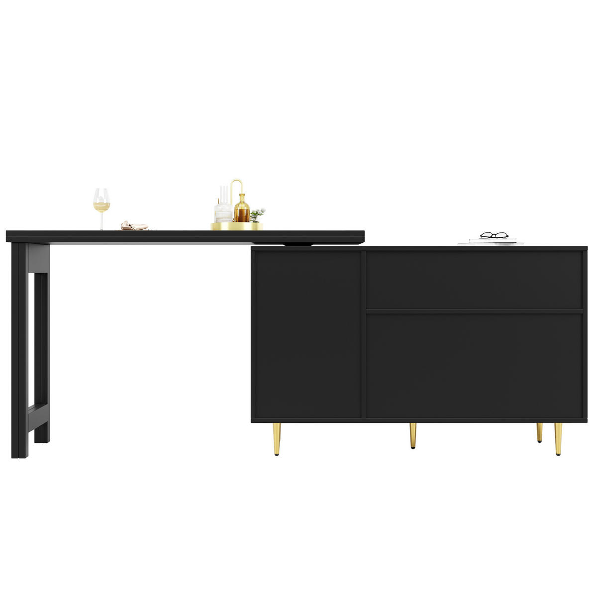 BAROVÝ stůl 107/40/71,4 cm černý z MDF otočný a rozkládací s úložným prostorem - černá, kompozitní dřevo (40/76/187cm) - OKWISH