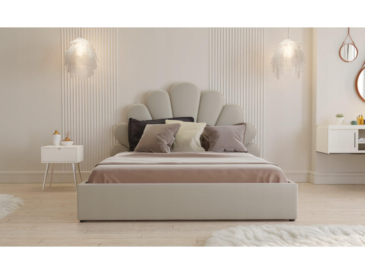 POLSTERBETT ARIEL 120x200 cm Beige mit Bettkasten und Lattenrost, Muschel-Kopfteil - Beige, Textil/Metall (120/200cm) - MebleHot