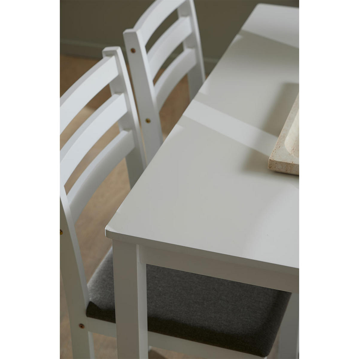 ESSGRUPPE, Alicante, Tisch Grau, Stühle Weiß, Holz, 110 x 70 x 75 cm, 5-teilig - Grau, Holz (110/75/70cm) - ebuy24