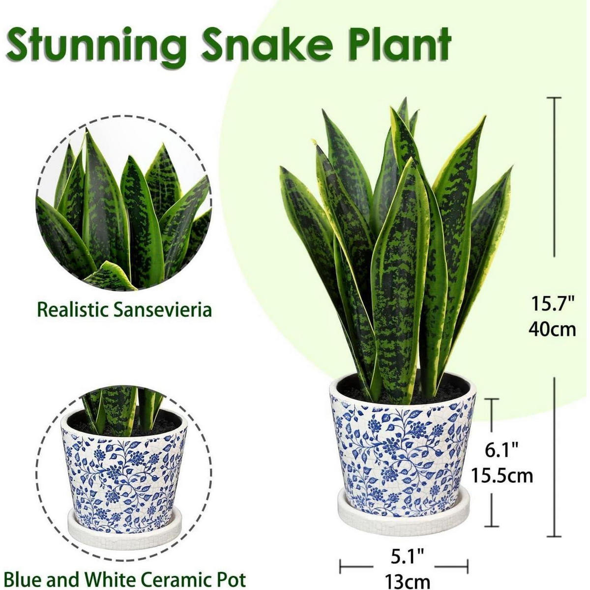 KUNSTPFLANZE Sansevieria mit Keramiktopf Weiß/Blau 40.6 cm - Multicolor, Keramik (40cm)