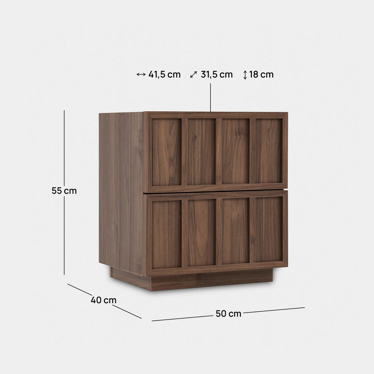 NACHTTISCH 2 SCHUBLADEN Kairo Walnuss 50 cm x 55 cm 2er-Set - Walnussfarben, Holzwerkstoff (50/55/40cm) - Klast Home