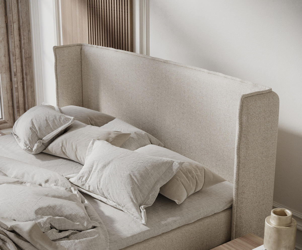 KONTINENTALBETT Ardis Hellbeige 200/200 cm mit Matratze und Topper - Beige/Schwarz, Holz/Holzwerkstoff (200/200cm) - Maison de Reve