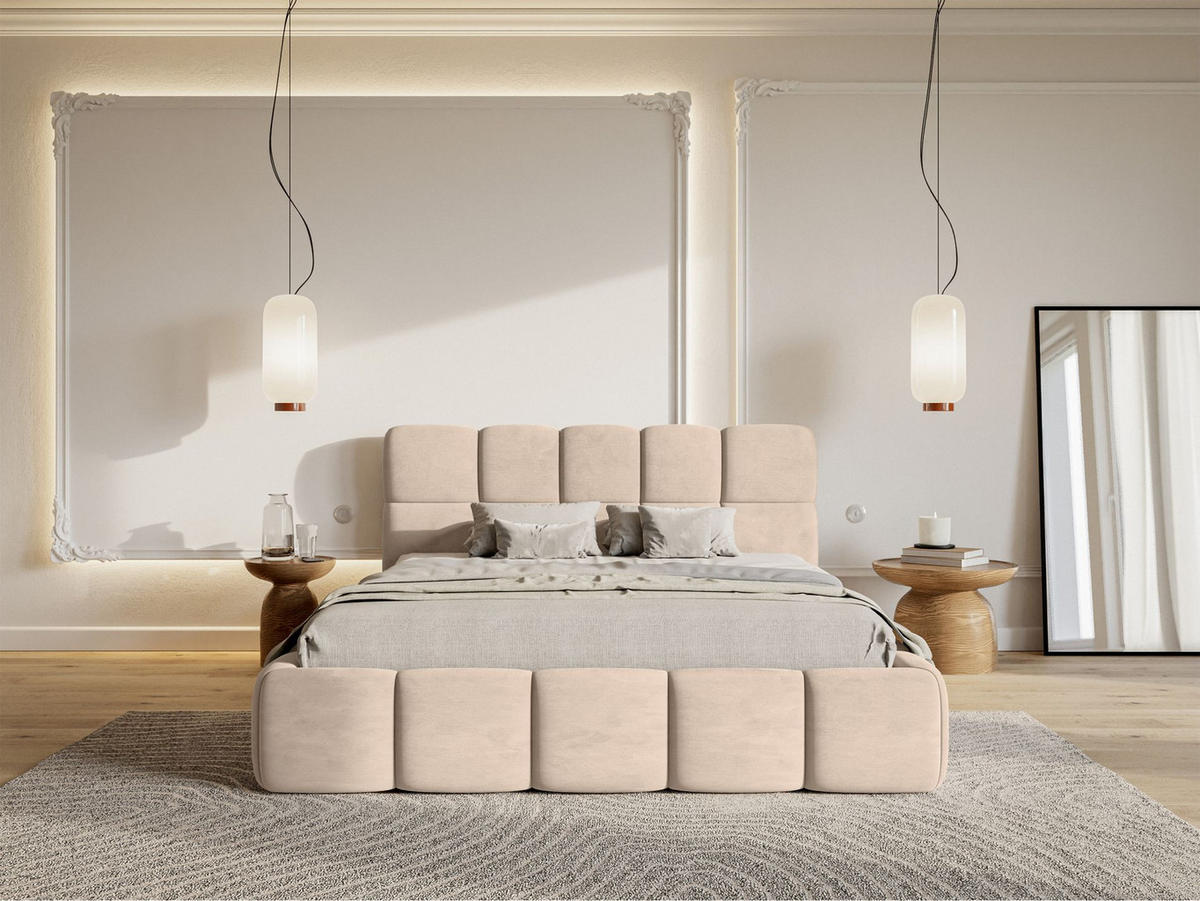 POLSTERBETT Cloudy Beige Samt, Bettkasten & Lattenrost, 120x200 cm - Beige/Schwarz, Kunststoff/Textil (120/200cm) - Selsey