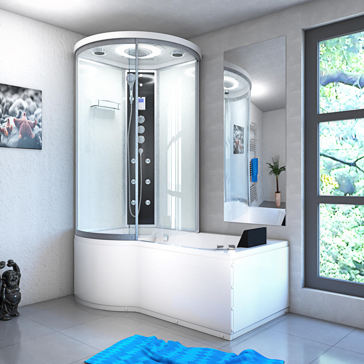 WHIRLPOOL Wanne Duschkabine ws K55-R03-WP-EC 100x1 - Weiß, Glas/Kunststoff (170/220/98cm) - AcquaVapore by Sandra Jentho