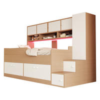 KINDEREINZELBETTEN aus MDF 90x200 cm in Naturholz mit LED-Beleuchtung & Stauraum - Naturfarben, Holzwerkstoff (90/200cm) - Modfu