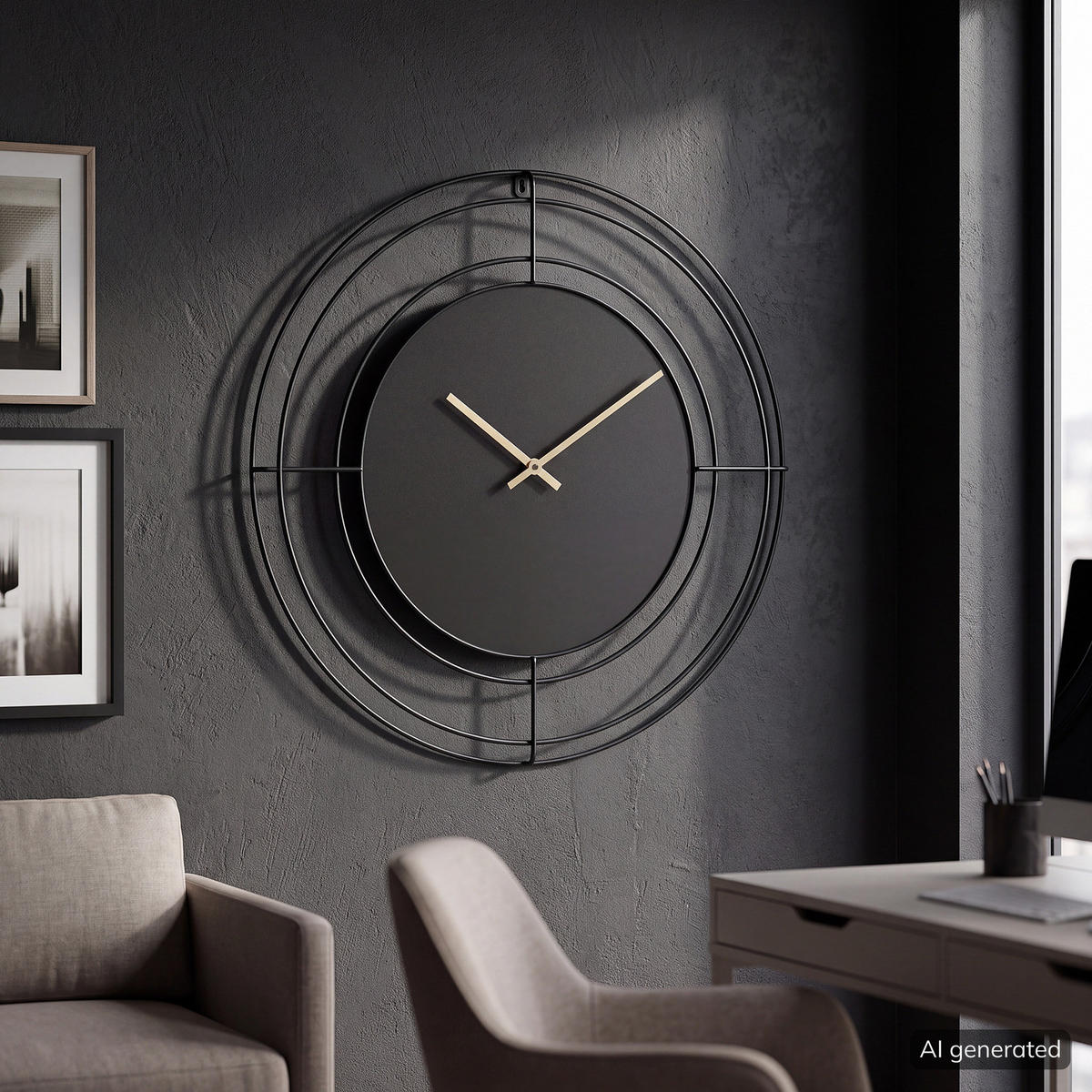 WANDUHR - Schwarz - Metall - Schwarz, Metall (70/70/4cm) - home24