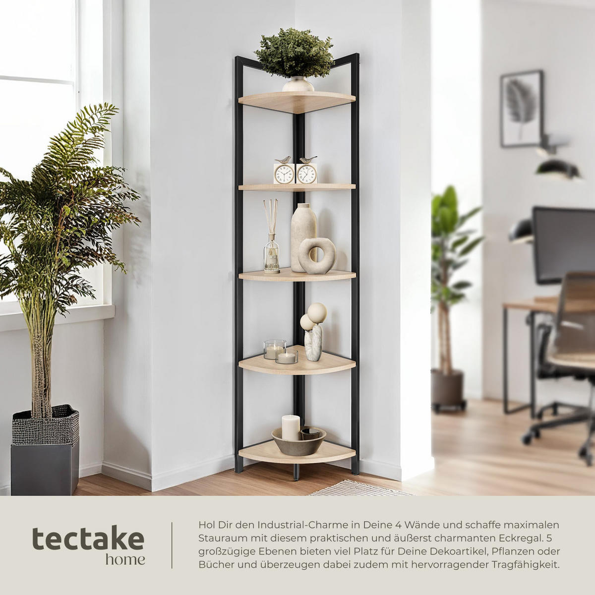 ECKREGAL Castlebar ,inklusive Kippschutz, 30 x 30 x 150 cm,Industrial Holz hell, Eiche Sonoma - Naturfarben, Holzwerkstoff (30/150/30cm) - tectake