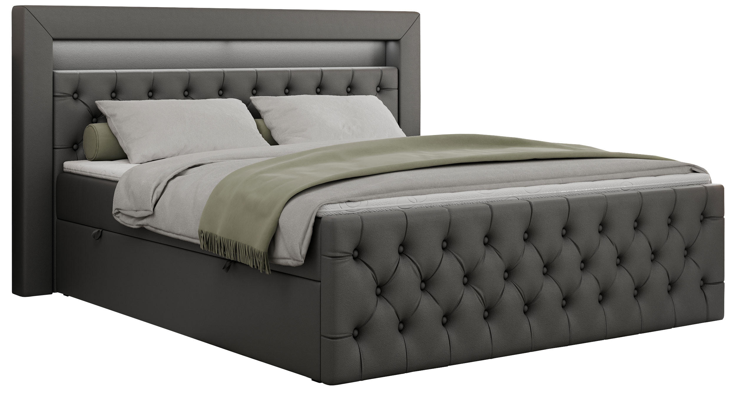 BOXBETT GOLD-9 LED 120/200 Dunkelgrau Kunstleder - H3 - Dunkelgrau, Holz/Textil (120/200cm) - MKS