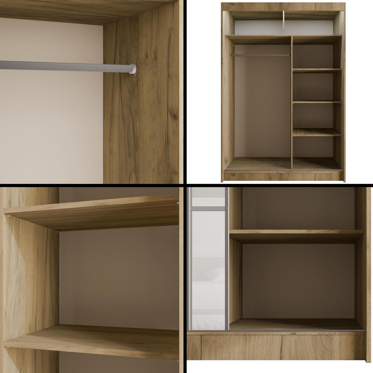 KLEIDERSCHRANK PEKA III mit LED - 120 cm - Braun|Weiß - Braun/Weiß, Holzwerkstoff (120/215/61cm) - ALTDECOR