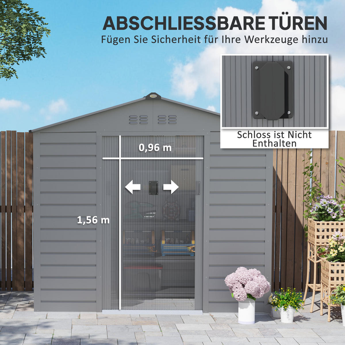 VERZINKTER Stahl 213x131x192cm - Grau, Metall (131/192/213cm) - Outsunny