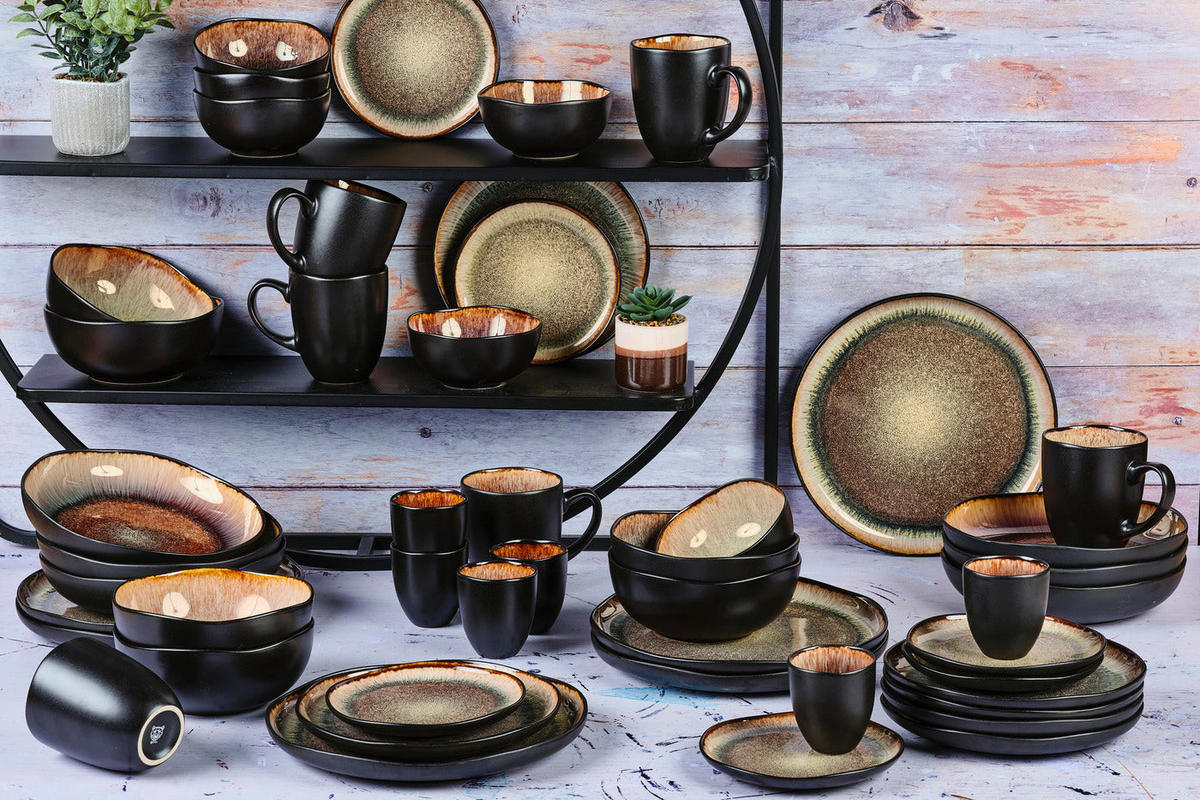 KOMPLETTSERVICE Iris - 48er-Set - Wildbraun - Braun, Keramik (1/1/1cm) - Björn