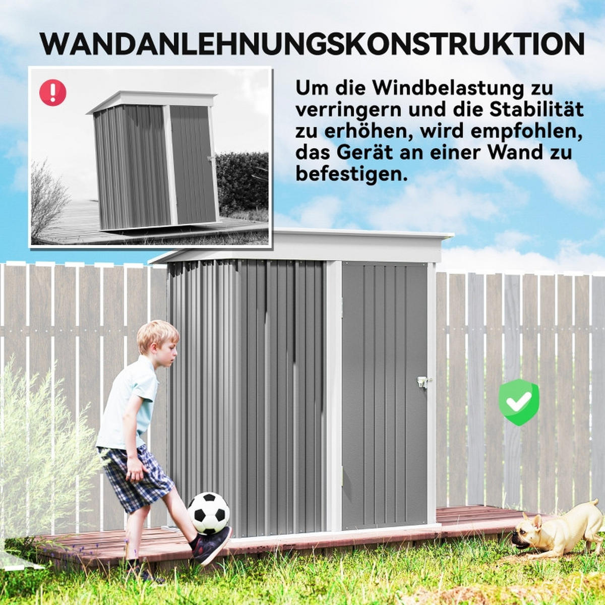 GERÄTESCHUPPEN WELLSTAHL 155x87 cm Grau - Grau, Metall (95/181/161cm) - ComfortXL