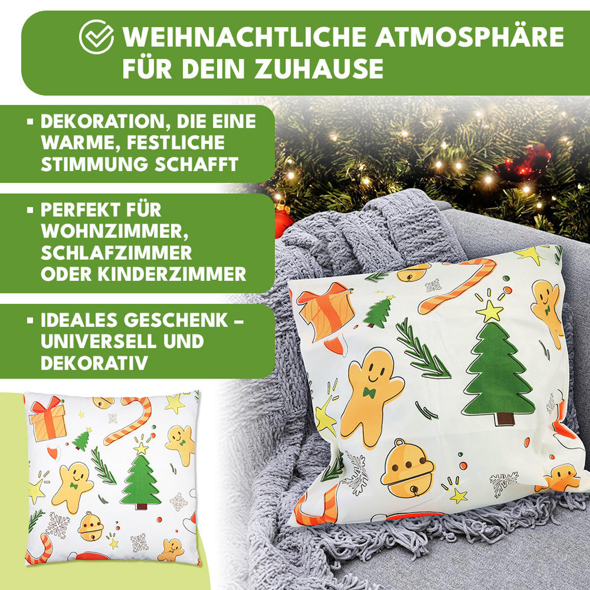 KISSENBEZUG Weihnachts Dekokissenbezug 44x44cm - Weiß, Textil (45/45cm) - KRUMAD