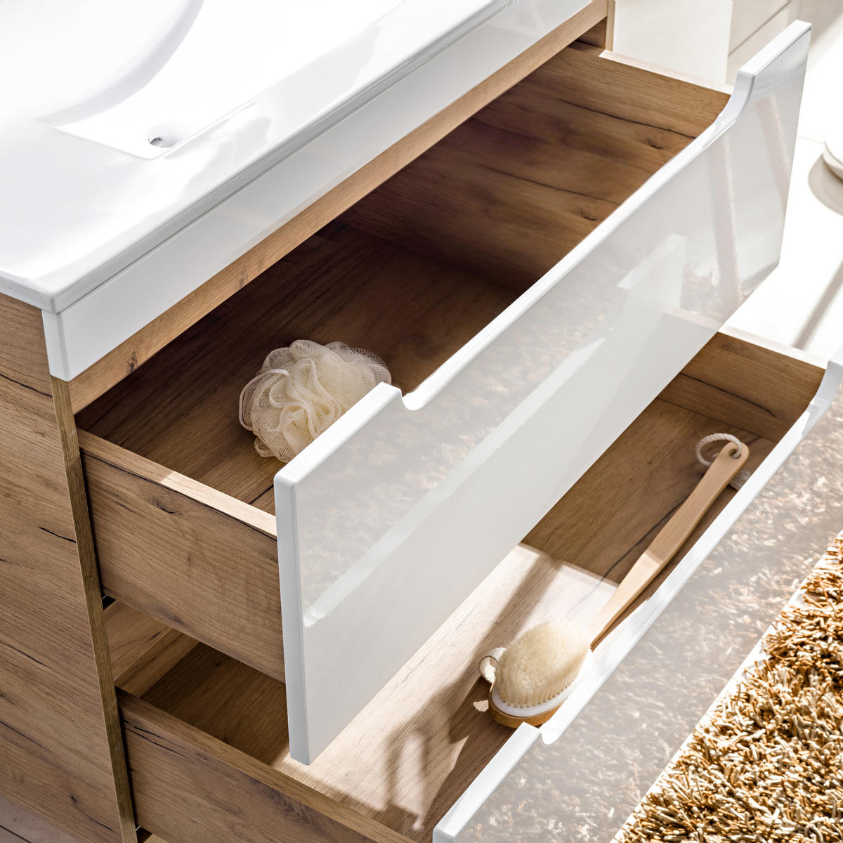 WASHTISCHKOMBI ARVIDA SET2 Eiche Weiß - Weiß, Glas/Holzwerkstoff (80/59/46cm) - Komodee