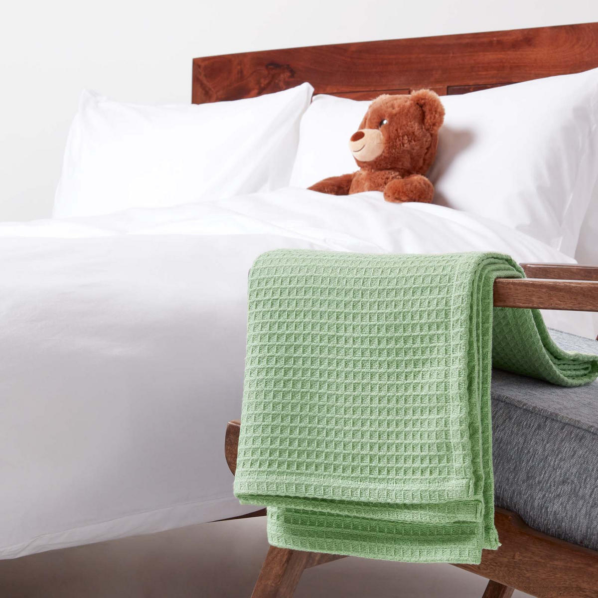 BABYDECKE Waffelpiqué 125/150 cm, Bio-Baumwolle - Grün, Textil (125/150cm) - Homescapes