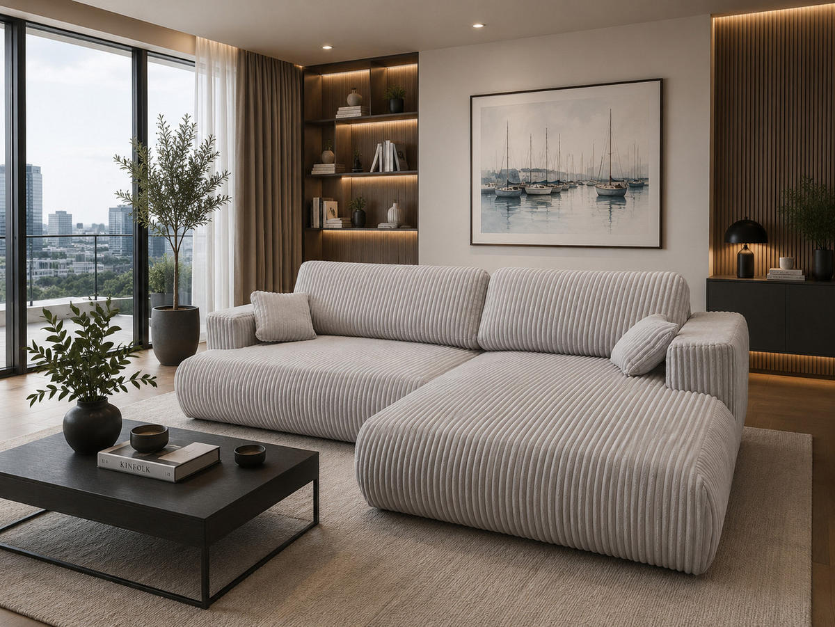 ECKSOFA Luna L rechts Creme aus Cord - Creme, Textil (271/195cm) - KS Home Concept
