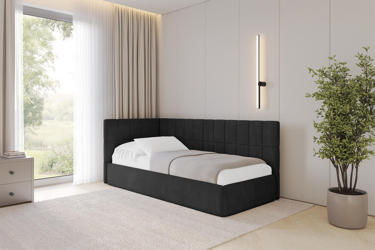 EINZELLBETT Jugendbett mit Bettkasten, Rechts - TULY 100x200 Schwarz - Anthrazit, Holzwerkstoff/Textil (100/200cm) - ALTDECOR