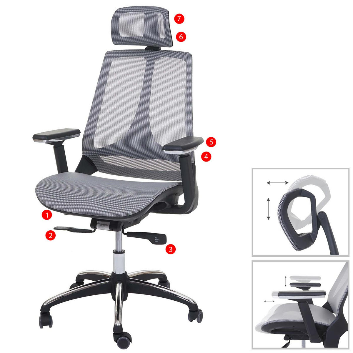 BÜROSTUHL Grau, Grau - Grau, Textil (65/120/60cm) - MCW
