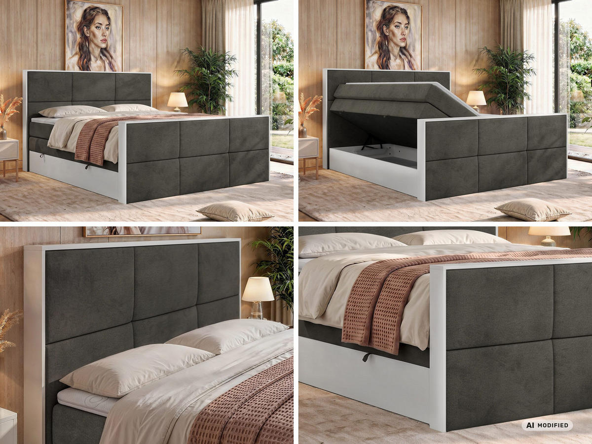 POSTEL BOXSPRING DELVIT KING DUO 180/200 - Tmavě šedá Samet - Topper Visco - H4 - černá/tmavě šedá, textil/plast (180/200cm) - MKS
