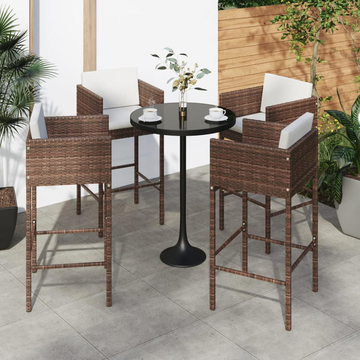 BARHOCKER 4 Stk. Mit Kissen Braun Poly Rattan - Braun, Kunststoff (48/100/50cm) - vidaXL