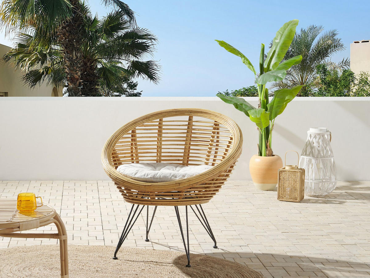 GARTENSTUHL Rattan helles beige Maratea - Beige/Naturfarben, Naturmaterialien (85/85/85cm) - Beliani