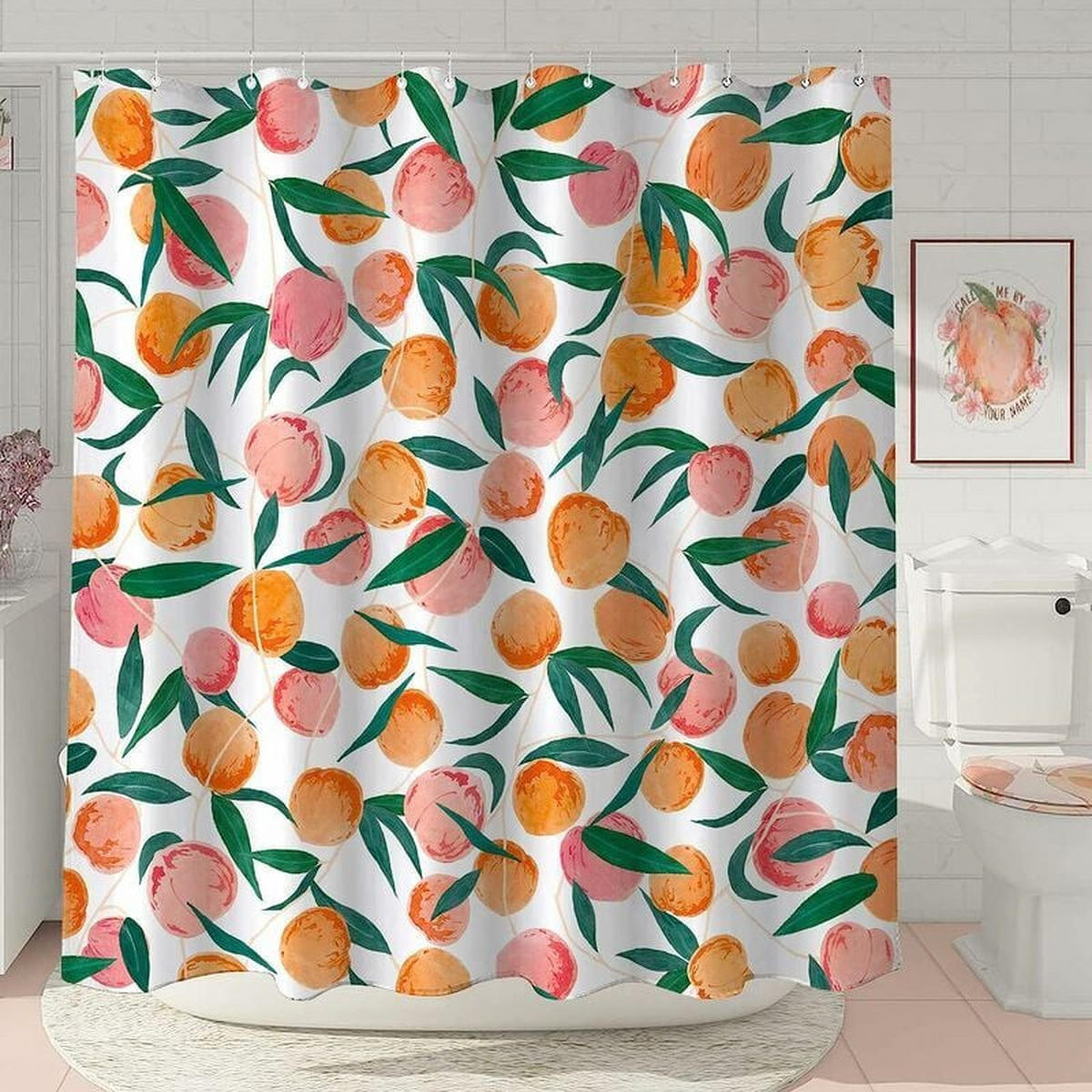 DUSCHVORHANG Rosa Blumen wasserdicht Stoff mit Haken Muster - Pink, Textil (180/180cm) - MCBOSON
