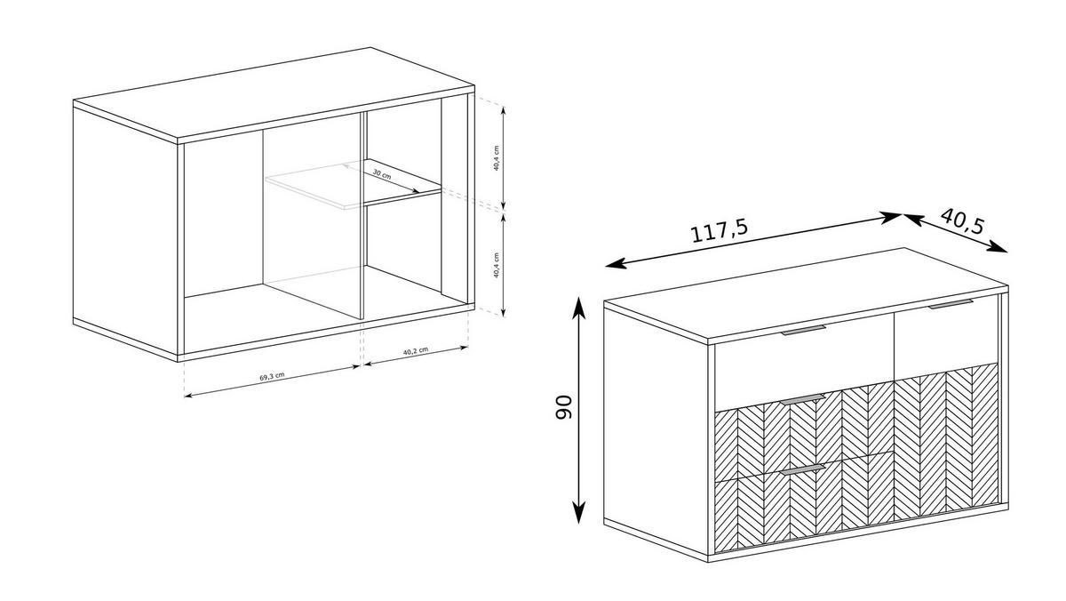 KOMMODE CARINI 117,5/90/40,6cm mit 3 Schubladen 1 Türen Eichefarben - Eichefarben, Holzwerkstoff (117.5/90/40.6cm) - MASSENO