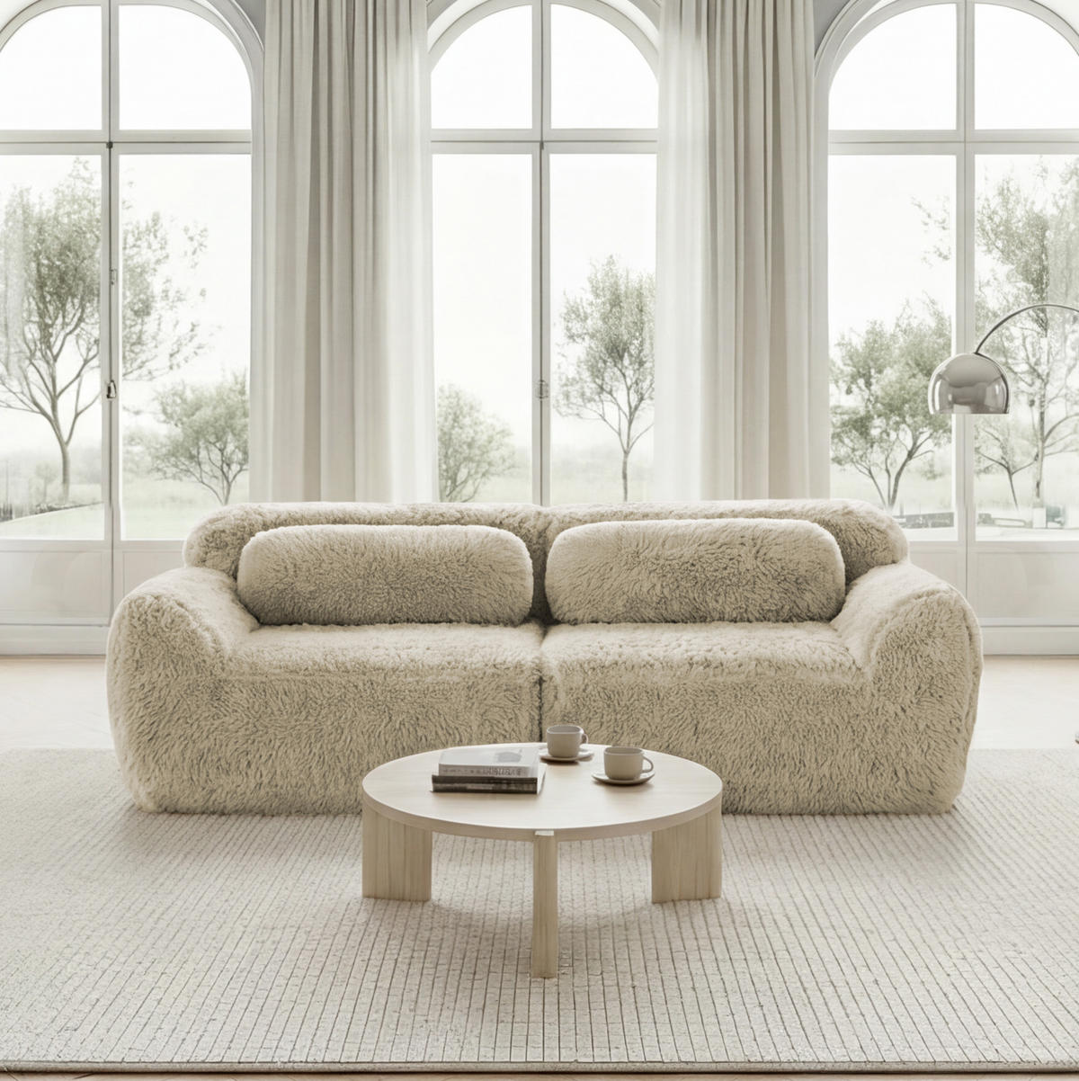 SOFA 2-Sitzer modular rahmenlos Plüsch Light Khaki - Beige, Kunststoff (104/73/204cm) - Meubliv