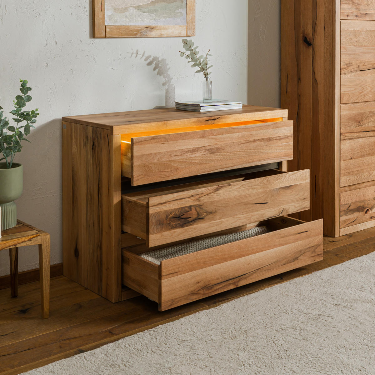 KOMMODE Wild-/Zerreiche 105x45x75 natur geölt MONTREUX LUX #133 - Naturfarben, Holz (105/75/45cm) - Massivmoebel24
