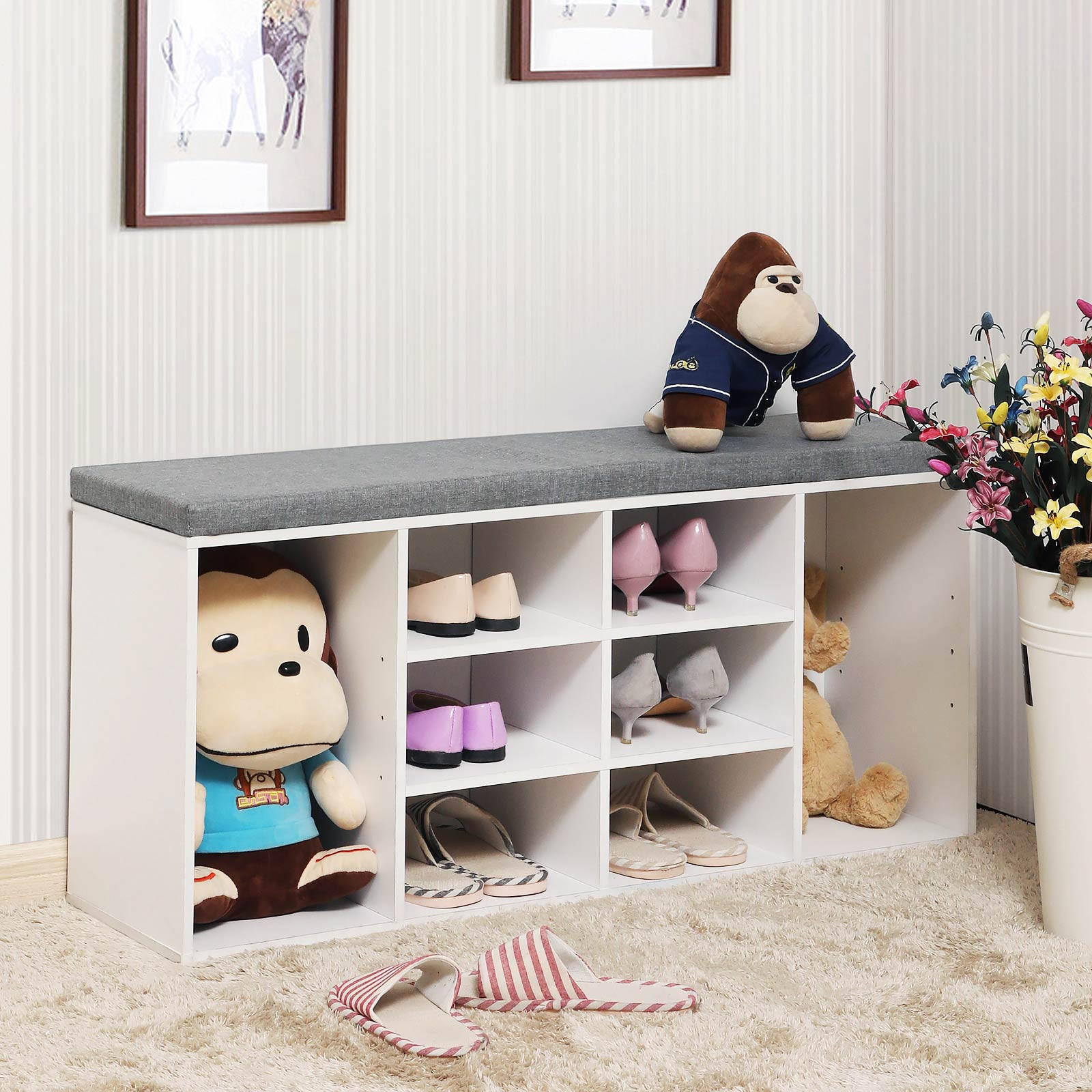 SCHUHBANK - Weiß, Holzwerkstoff (30/48/104cm) - Hansiro