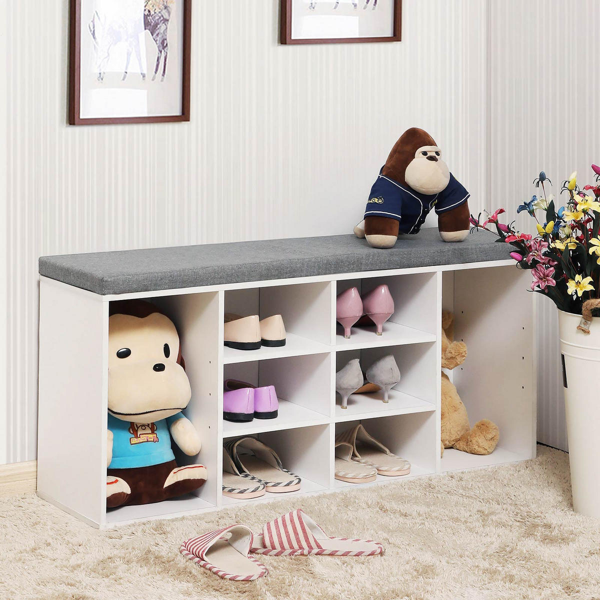 SCHUHBANK - Weiß, Holzwerkstoff (30/48/104cm) - Hansiro