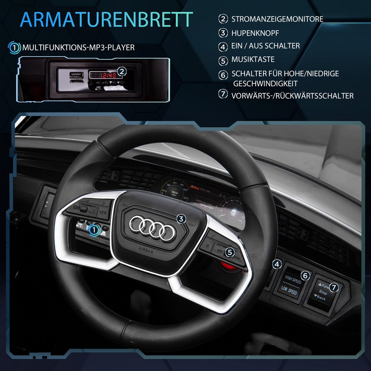 KINDER ELEKTROAUTO, Schwarz/Rot/Weiß, Kunststoff+ Stahl - Schwarz, Metall (108/60/47cm) - HOMCOM