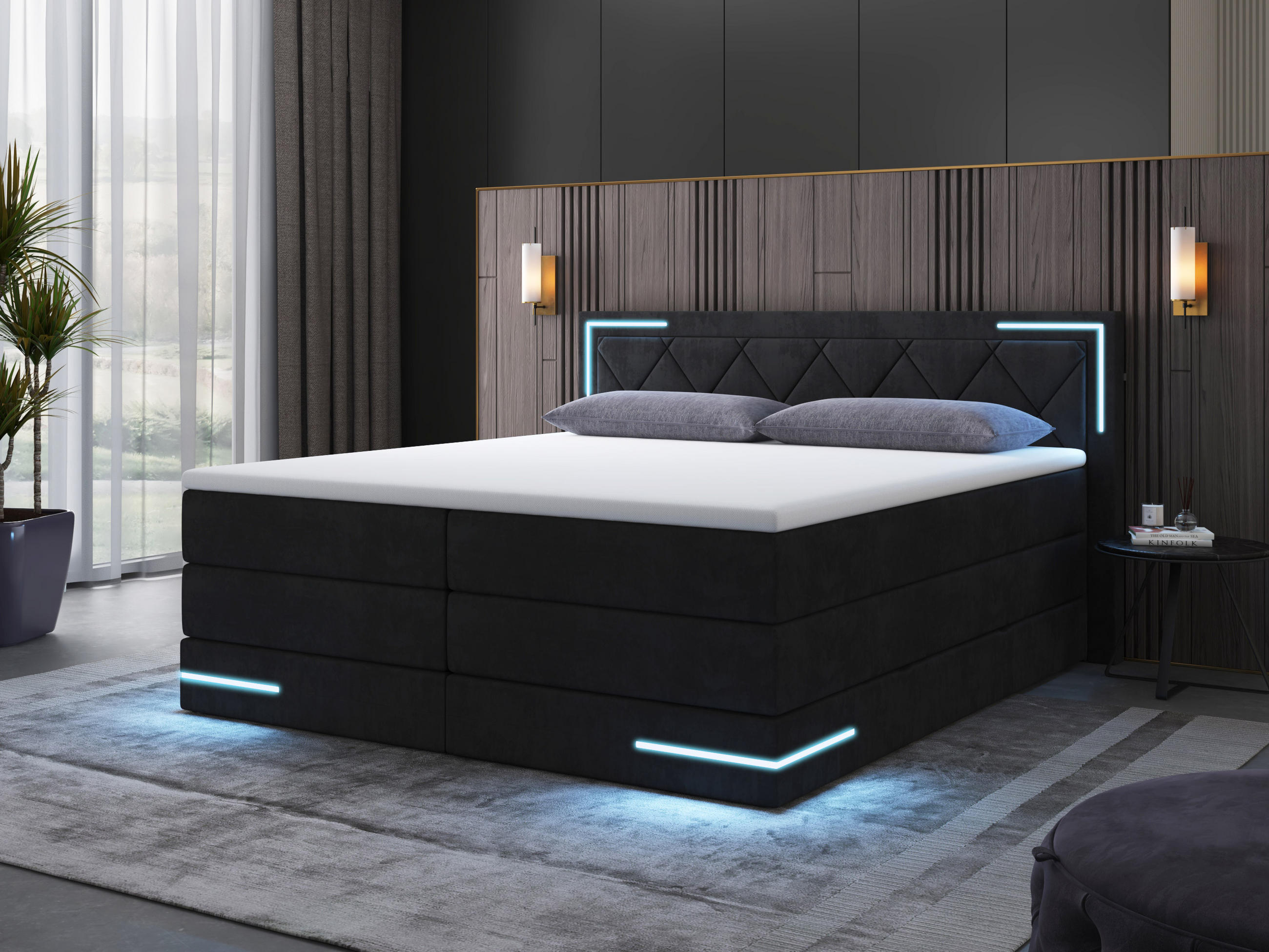 BOXSPRINGBETT Arizona Schwarz 180/200 cm H2/H3 Samt - Schwarz, Textil (180/200cm) - wonello