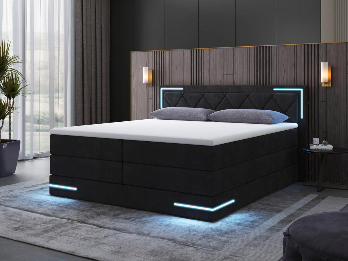 BOXSPRINGBETT Arizona Schwarz 160/200 cm H2/H3 Samt - Schwarz, Textil (160/200cm) - wonello