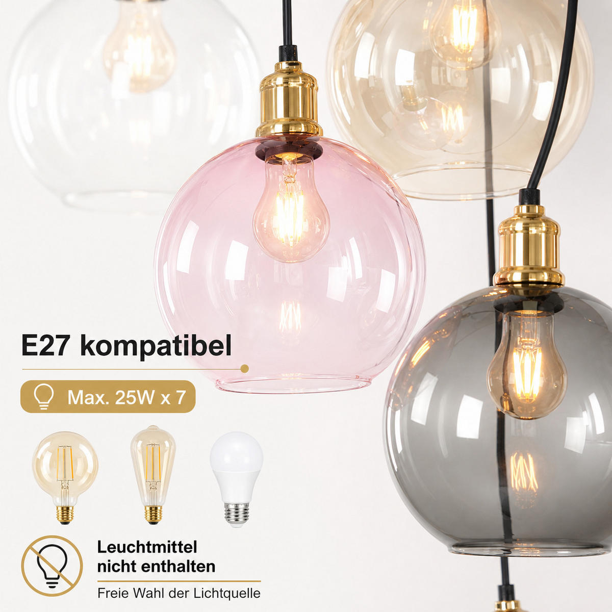 PENDELLEUCHTE Lyveth 50/20/191 cm - Multicolor/Schwarz, Glas/Metall (50/20/191cm) - ZMH