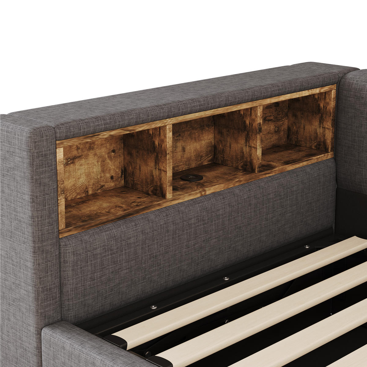 DENNÍ POSTEL 90x200cm Pohovka Úložná LED USB Šedá - šedá, přírodní materiály (90/200cm) - FLIEKS