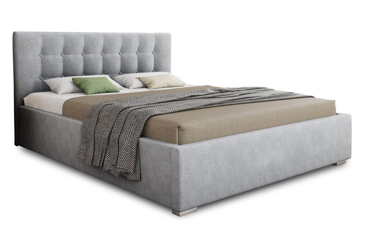 POLSTERBETT KINA 180/200 in Velours Hellgrau - Hellgrau, Holz/Holzwerkstoff (180/200cm) - Deine Möbel 24