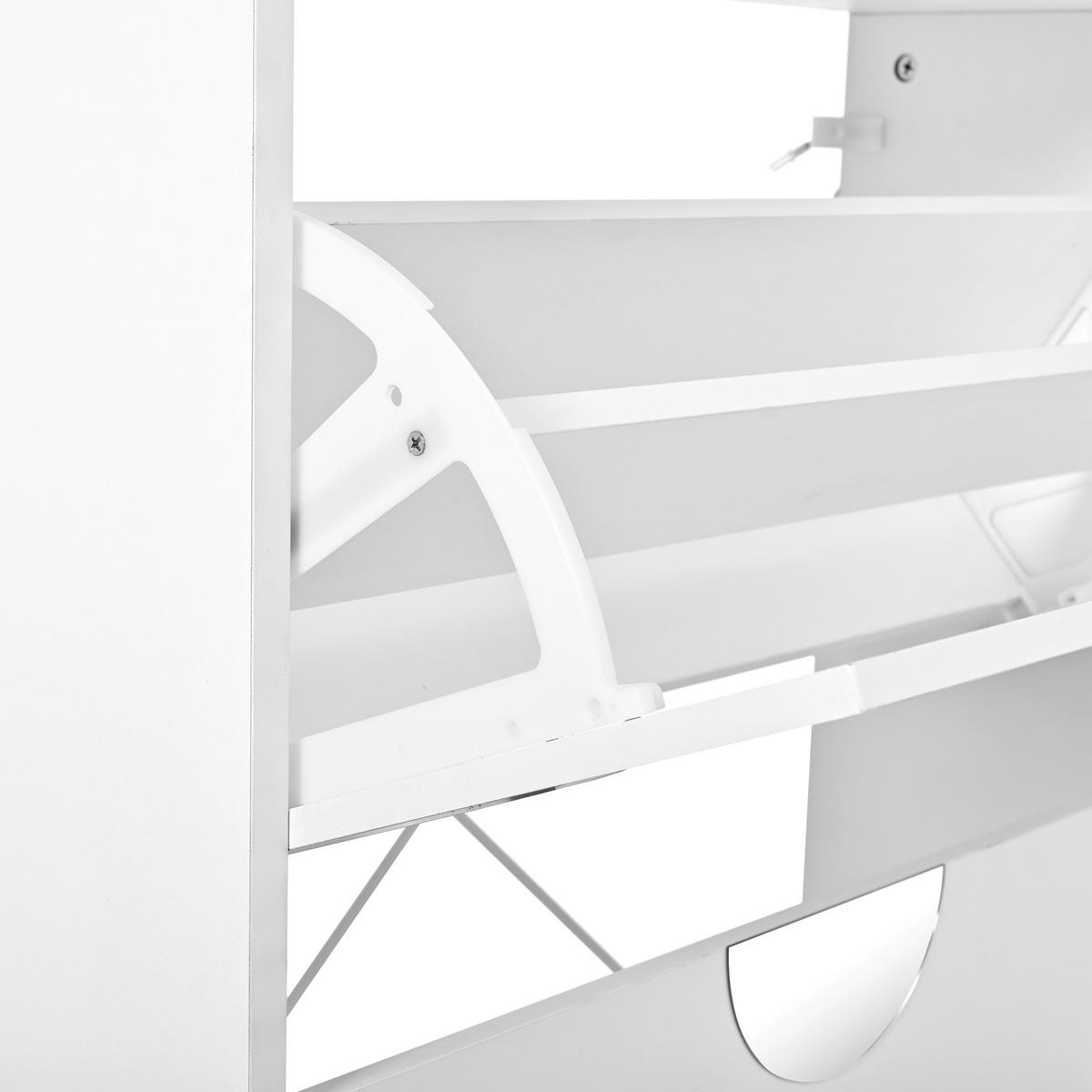 SCHUHSCHRANK aus MDF 63x24x120cm in Weiß mit rundem Spiegel - Weiß, Holzwerkstoff (63/120/24cm) - Modfu