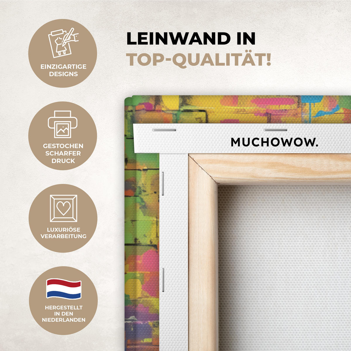 LEINWANDBILD Graffiti - Schimpanse - Straßenkunst - Kopfhörer - Affe Wandbilder 80x60 cm - Blau, Textil (80/60cm) - MuchoWow