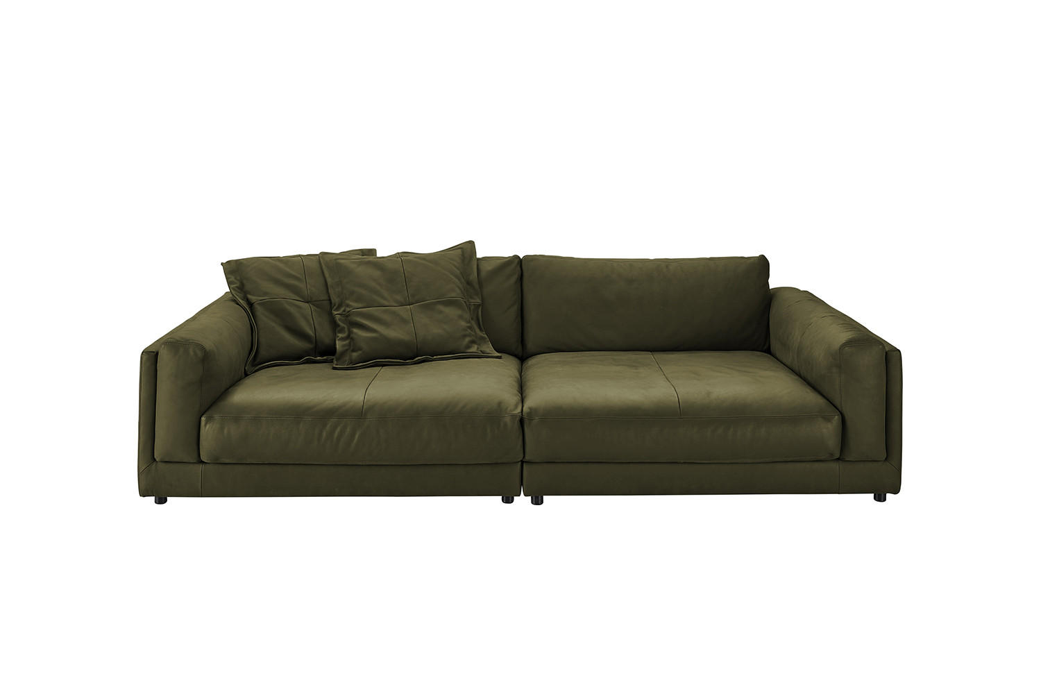 BIG SOFA RAINA Grün Leder - Schwarz/Olivgrün, Leder/Kunststoff (254/85/150cm) - KAWOLA